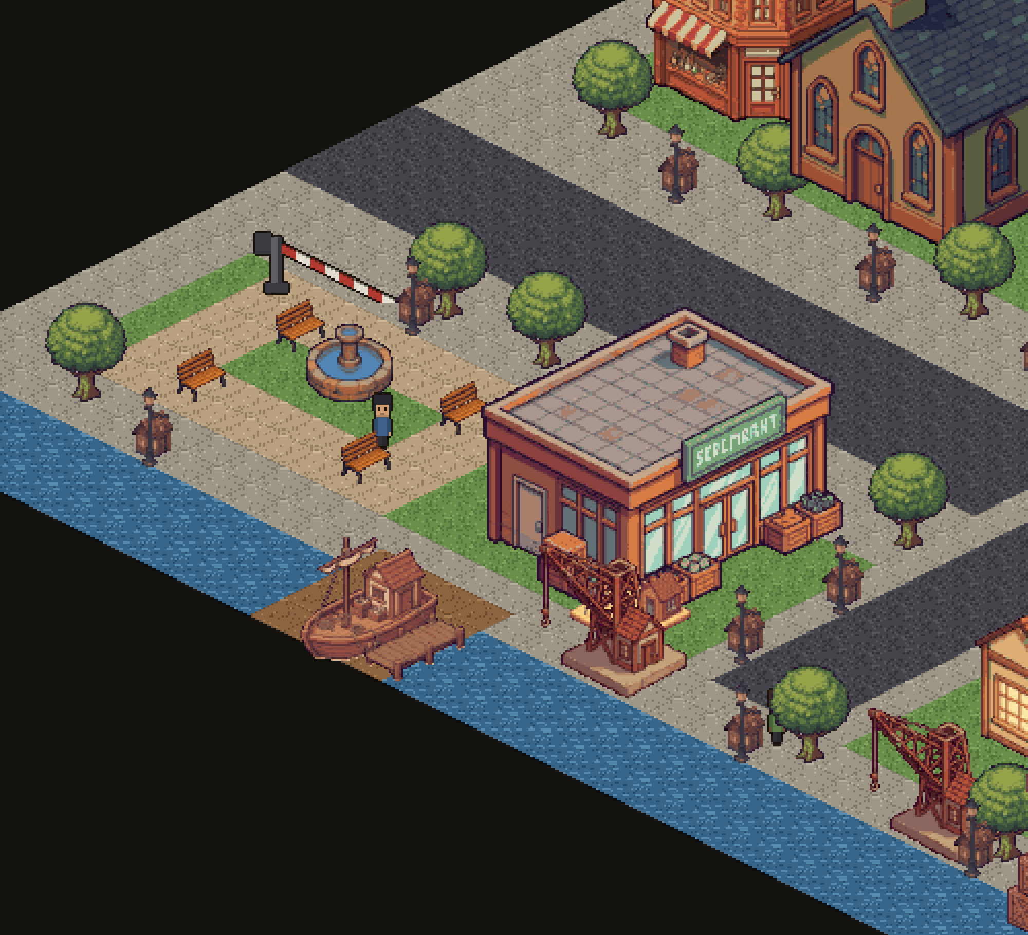 The square in Grace, with residents walking